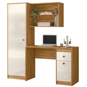 Mesa Escrivaninha Com Armario 162 cm Coimbra Freijo Off White Moval