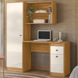 Mesa Escrivaninha Com Armario 162 cm Coimbra Freijo Off White Moval