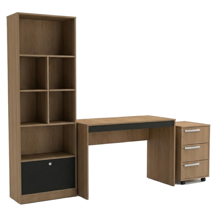 Mesa Escrivaninha Com Gaveteiro e Estante Para Escritorio B31 Mel Preto NOVAM