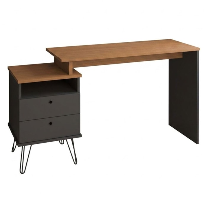 Mesa Escrivaninha Com Largura Ajustavel 2 Gavetas 1 Nicho 144 cm Freijo Preto Artany
