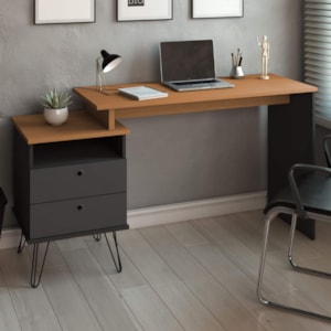 Mesa Escrivaninha Com Largura Ajustavel 2 Gavetas 1 Nicho 144 cm Freijo Preto Artany