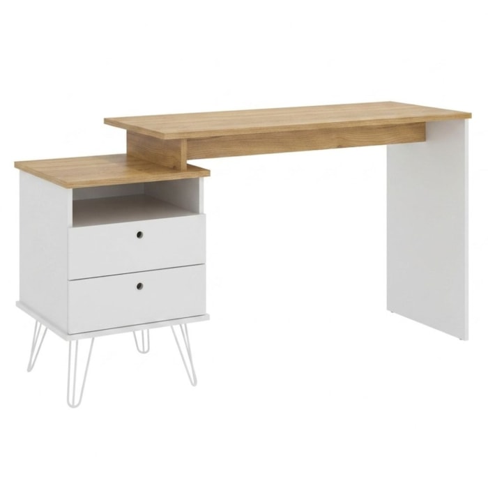 Mesa Escrivaninha Com Largura Ajustavel 2 Gavetas 1 Nicho 144 cm Olmo Branco Artany
