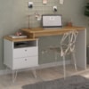 Mesa Escrivaninha Com Largura Ajustavel 2 Gavetas 1 Nicho 144 cm Olmo Branco Artany