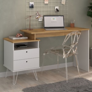 Mesa Escrivaninha Com Largura Ajustavel 2 Gavetas 1 Nicho 144 cm Olmo Branco Artany