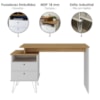 Mesa Escrivaninha Com Largura Ajustavel 2 Gavetas 1 Nicho 144 cm Olmo Branco Artany