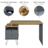 Mesa Escrivaninha Com Largura Ajustavel 2 Gavetas 1 Nicho 144 cm Olmo Grafito Artany