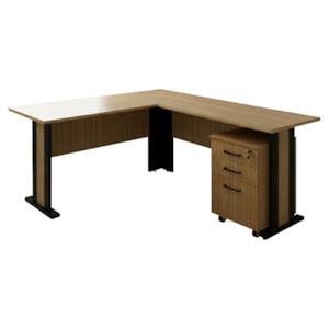 Mesa Escrivaninha De Canto Gaveteiro Pasta Suspensa Com Chave Amendoa Preto Tecno Mobili