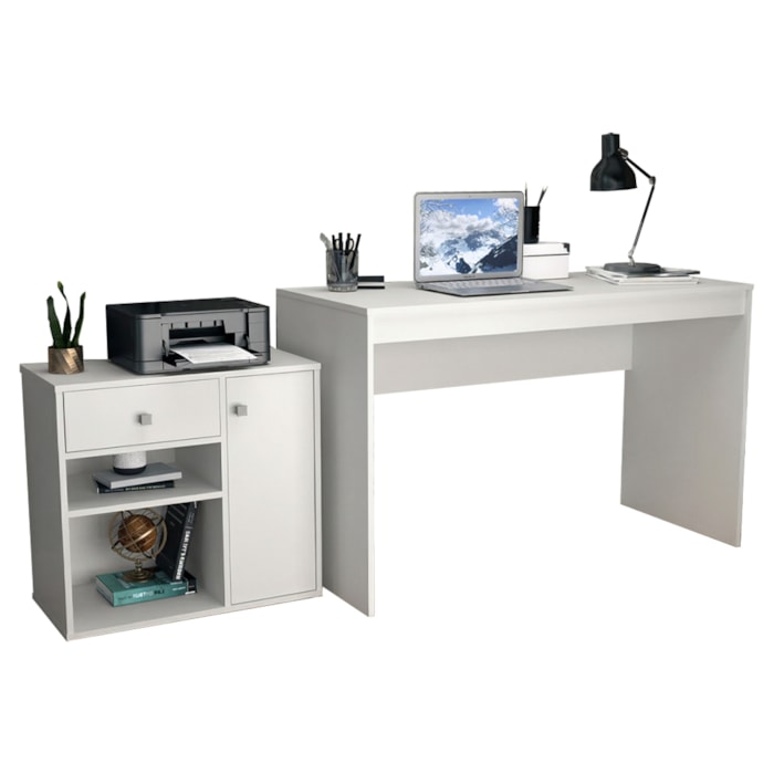Mesa Escrivaninha e Armario Para Escritorio B32 Branco NOVAM
