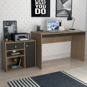 Mesa Escrivaninha e Armario Para Escritorio B32 Mel Preto NOVAM