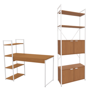 Mesa Escrivaninha E Estante Alta 4 Portas Canela Branco KPB Mesa Escrivaninha E Estante Alta 4 Portas Canela Branco KPB