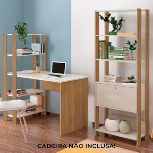 Mesa Escrivaninha E Estante Livreiro 1P Carvalho Off White ARLY