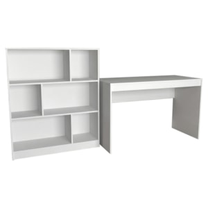 Mesa Escrivaninha e Estante Para Escritorio B28 Branco NOVAM