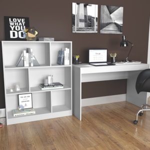 Mesa Escrivaninha e Estante Para Escritorio B28 Branco NOVAM
