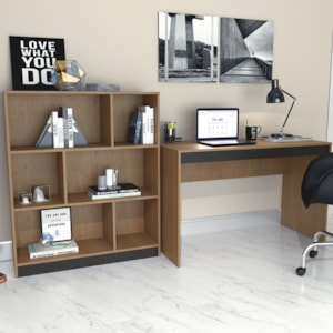 Mesa Escrivaninha e Estante Para Escritorio B28 Mel Preto NOVAM