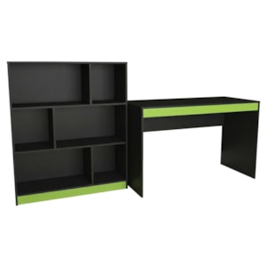 Mesa Escrivaninha e Estante Para Escritorio B28 Preto Verde NOVAM