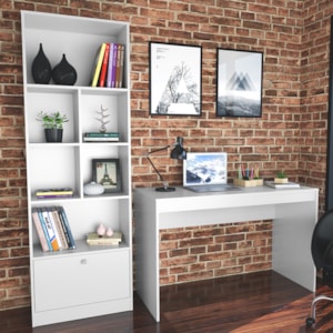 Mesa Escrivaninha e Estante Para Escritorio B30 Branco NOVAM