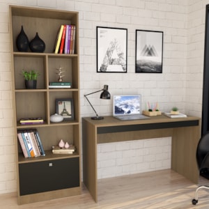 Mesa Escrivaninha e Estante Para Escritorio B30 Mel Preto NOVAM