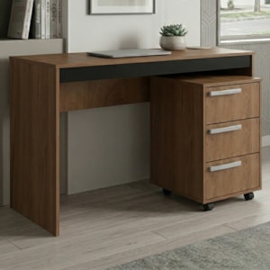 Mesa Escrivaninha e Gaveteiro Para Escritorio B29 Mel Preto NOVAM