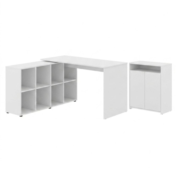 Mesa Escrivaninha Em L 140X130 cm E Balcao 60 cm Branco Artany