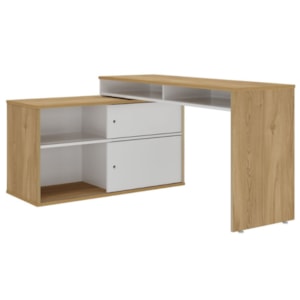 Mesa Escrivaninha Em L Versatil 2 Portas De Correr 4 Nichos 144X107 cm Olmo Branco Artany