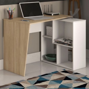 Mesa Escrivaninha Em L Versatil 4 Nichos 124X74 cm Carvalho Branco Artany