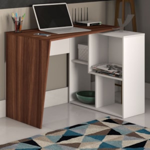 Mesa Escrivaninha Em L Versatil 4 Nichos 124X74 cm Ipe Branco Artany