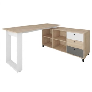Mesa Escrivaninha Em L Versatil 4 Nichos 3 Gavetas 160X137 cm Carvalho Grafito Branco Artany