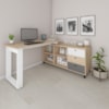 Mesa Escrivaninha Em L Versatil 4 Nichos 3 Gavetas 160X137 cm Carvalho Grafito Branco Artany