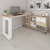 Mesa Escrivaninha Em L Versatil 4 Nichos 3 Gavetas 160X137 cm Carvalho Grafito Branco Artany