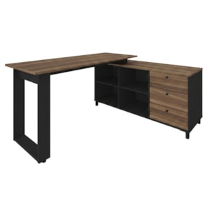 Mesa Escrivaninha Em L Versatil 4 Nichos 3 Gavetas 160X137 cm Ipe Preto Artany