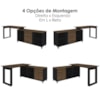Mesa Escrivaninha Em L Versatil 4 Nichos 3 Gavetas 160X137 cm Ipe Preto Artany