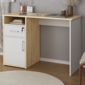 Mesa Escrivaninha Escritorio 1 Gaveta 1 Nicho 1 Porta 110 cm Carvalho Branco Artany