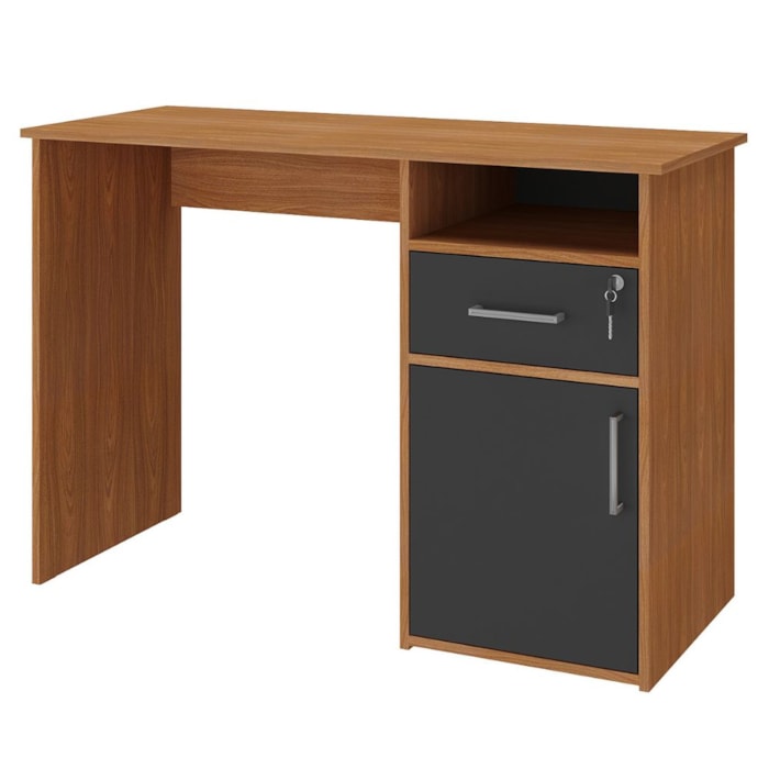 Mesa Escrivaninha Escritorio 1 Gaveta 1 Nicho 1 Porta 110 cm Freijo Preto Artany