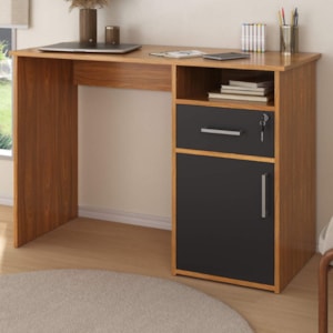 Mesa Escrivaninha Escritorio 1 Gaveta 1 Nicho 1 Porta 110 cm Freijo Preto Artany