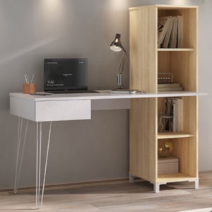 Mesa Escrivaninha Escritorio 1 Gaveta 4 Nichos 138 cm Terrazza Carvalho Artany