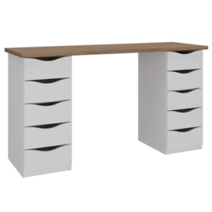 Mesa Escrivaninha Escritorio 10 Gavetas 136 cm Nogal Branco Artany