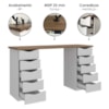 Mesa Escrivaninha Escritorio 10 Gavetas 136 cm Nogal Branco Artany