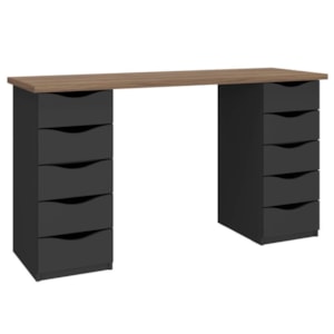 Mesa Escrivaninha Escritorio 10 Gavetas 136 cm Nogal Preto Artany