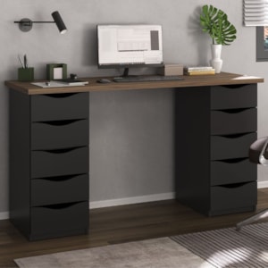 Mesa Escrivaninha Escritorio 10 Gavetas 136 cm Nogal Preto Artany