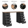 Mesa Escrivaninha Escritorio 10 Gavetas 136 cm Nogal Preto Artany