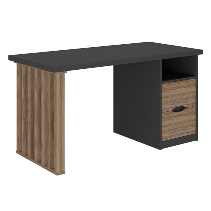 Mesa Escrivaninha Escritorio 2 Gavetas 1 Nicho 142 cm Nogal Preto Artany