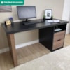 Mesa Escrivaninha Escritorio 2 Gavetas 1 Nicho 142 cm Nogal Preto Artany