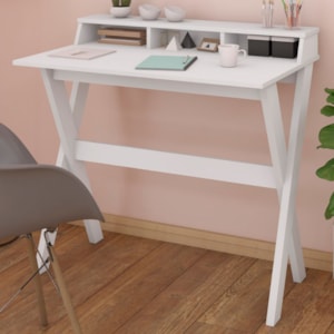 Mesa Escrivaninha Escritorio 3 Nichos 90 cm Branco Artany