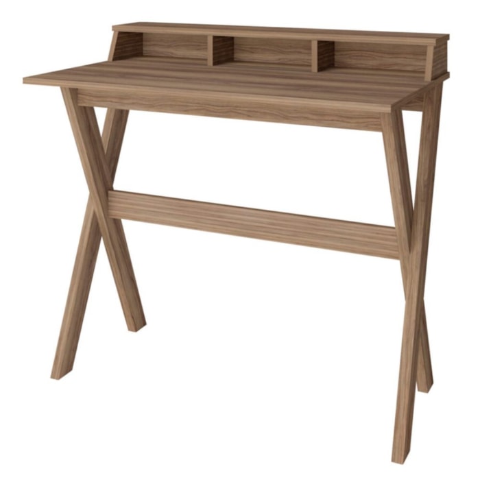 Mesa Escrivaninha Escritorio 3 Nichos 90 cm Nogal Artany