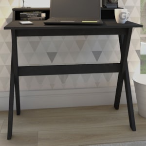 Mesa Escrivaninha Escritorio 3 Nichos 90 cm Preto Artany