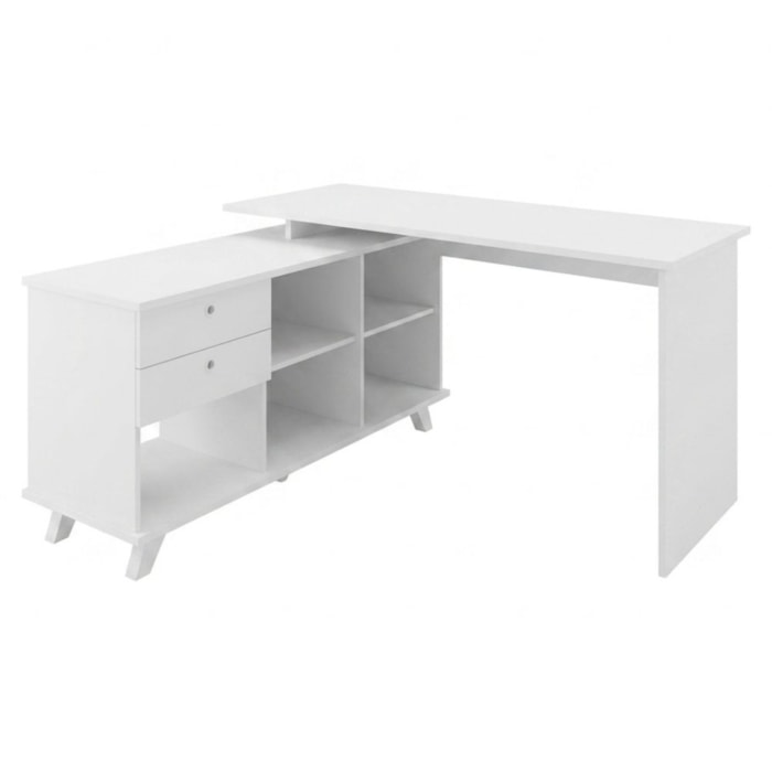 Mesa Escrivaninha Escritorio Em L 2 Gavetas 5 Nichos 145X128 cm Branco Artany