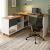 Mesa Escrivaninha Escritorio Em L 2 Gavetas 5 Nichos 145X128 cm Freijo Grafito Branco Artany