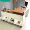 Mesa Escrivaninha Escritorio Em L 2 Gavetas 5 Nichos 145X128 cm Freijo Grafito Branco Artany
