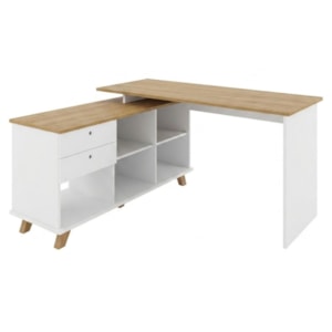 Mesa Escrivaninha Escritorio Em L 2 Gavetas 5 Nichos 145X128 cm Olmo Branco Artany