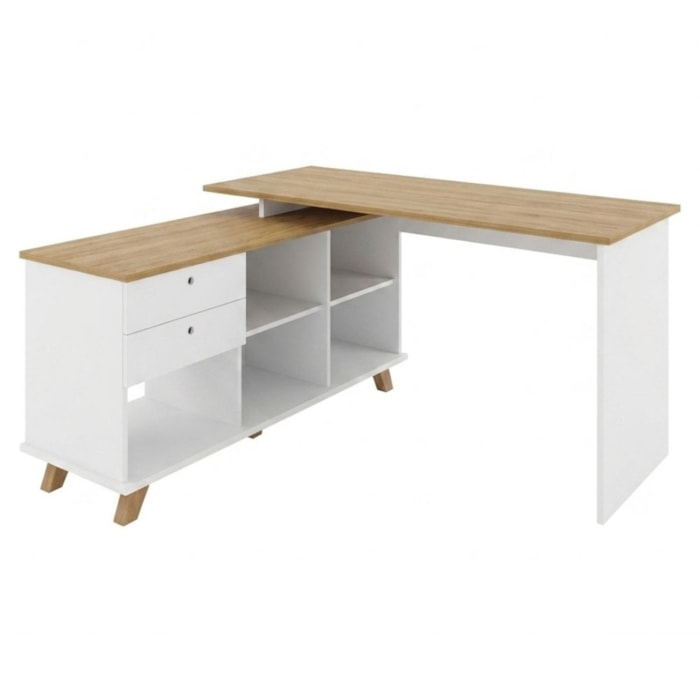 Mesa Escrivaninha Escritorio Em L 2 Gavetas 5 Nichos 145X128 cm Olmo Branco Artany